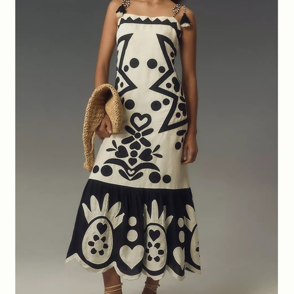 Farm Rio Square Neck Linen Patchwork Maxidress - Picture 3 of 8